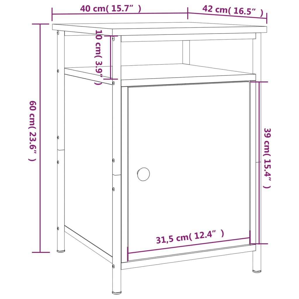 vidaXL Sängbord 2 st svart 40x42x60 cm konstruerat trä