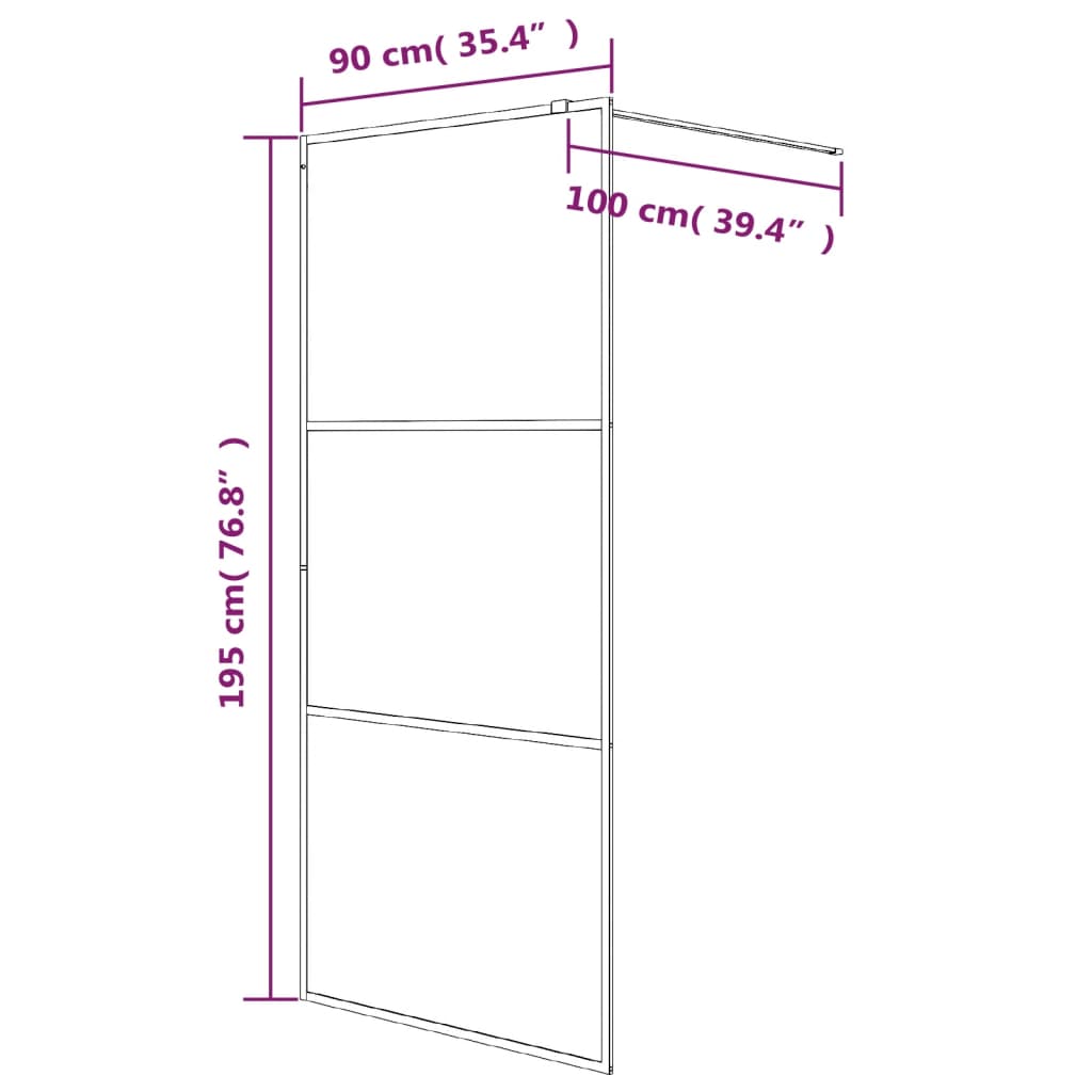 vidaXL Duschvägg svart 90x195 cm klart ESG-glas