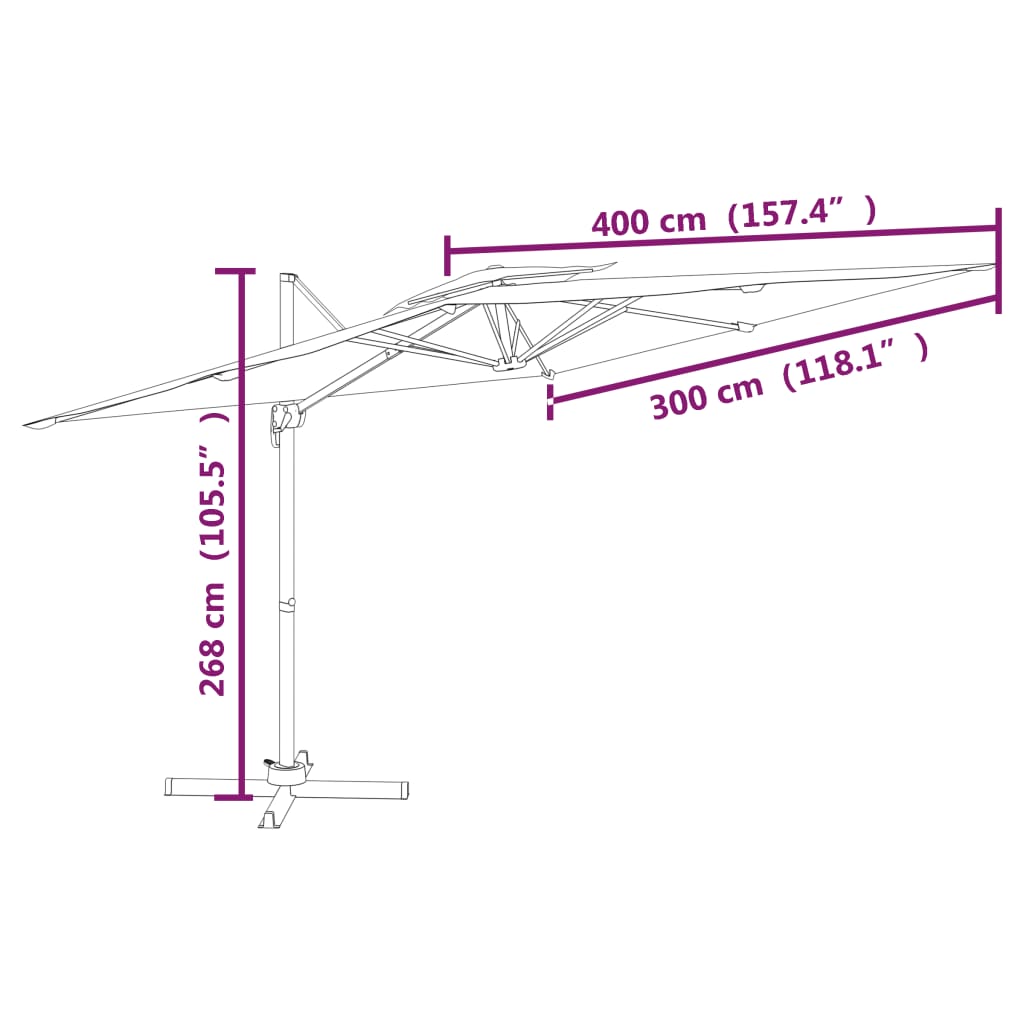 vidaXL Frihängande parasoll med ventilation antracit 400x300 cm