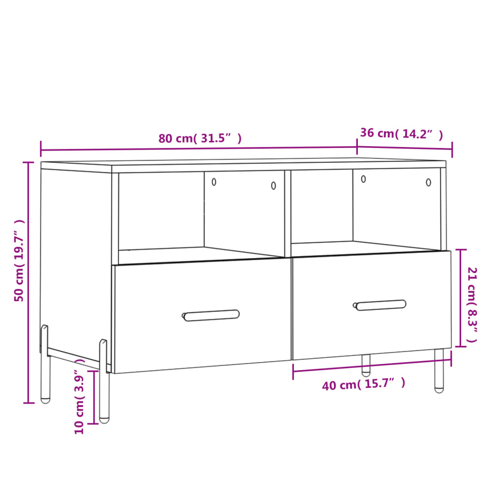 vidaXL Tv-bänk svart 80x36x50 cm konstruerat trä