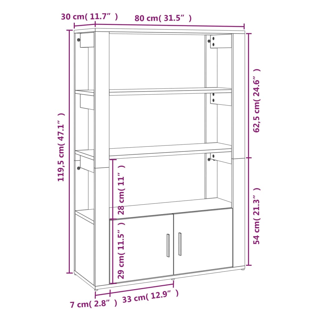 vidaXL Skänk svart 80x30x119,5 cm konstruerat trä