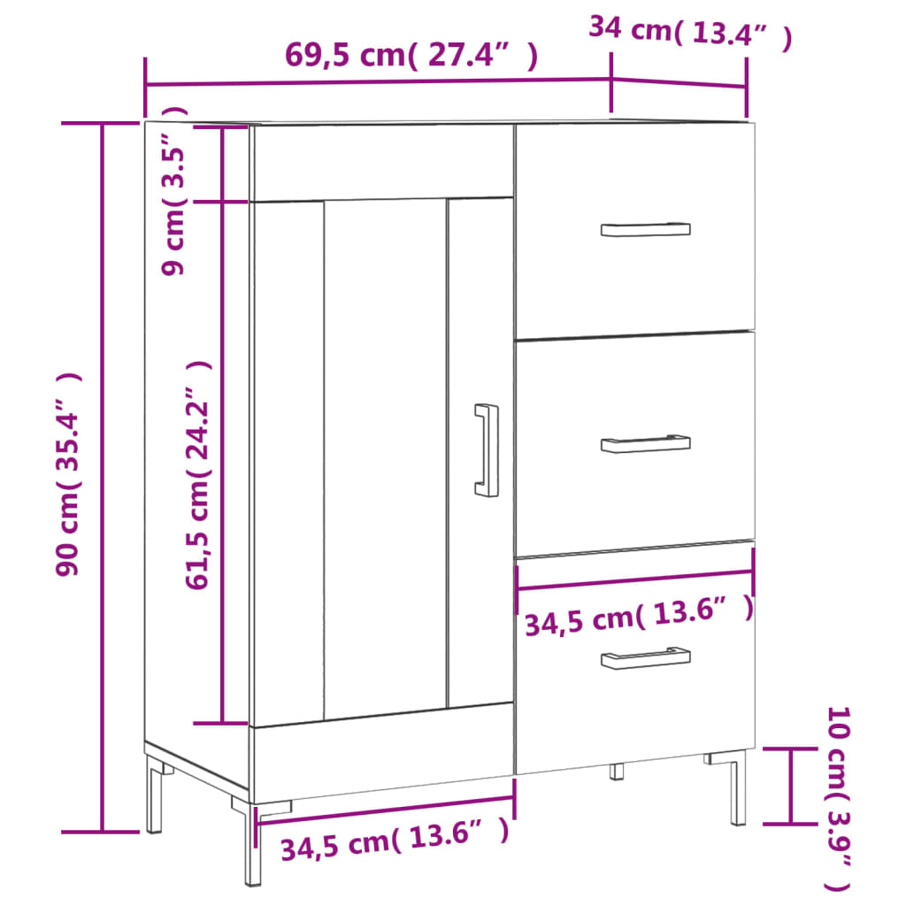 vidaXL Skåp vit 69,5x34x90 cm konstruerat trä