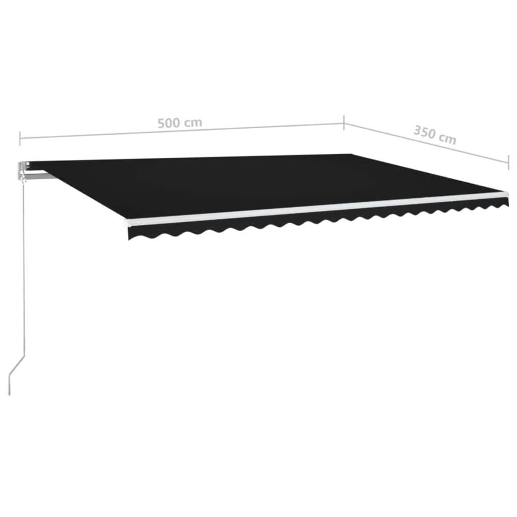 vidaXL Markis manuellt infällbar med LED 500x350 cm antracit