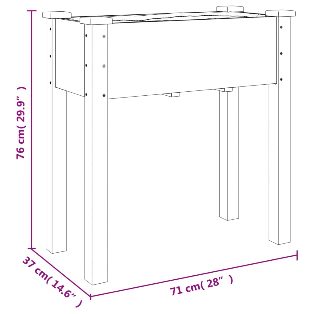 vidaXL Odlingslåda med foder grå 71x37x76 cm massivt granträ