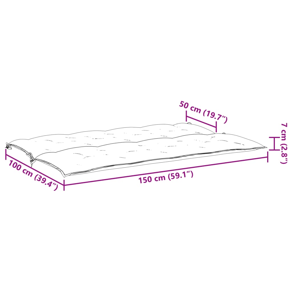 vidaXL Bänkdyna för trädgården svart 150x(50+50)x7 cm oxfordtyg