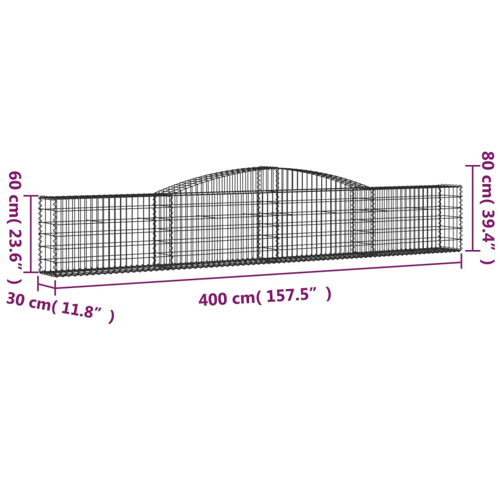 vidaXL Gabion bågformad 400x30x60/80 cm galvaniserat järn