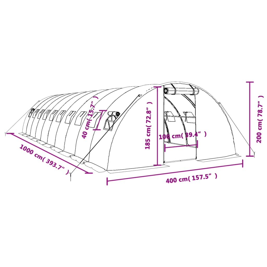 vidaXL Växthus med stålram grön 40 m² 10x4x2 m