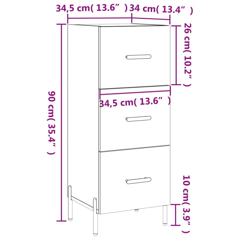 vidaXL Skänk vit 34,5x34x90 cm konstruerat trä