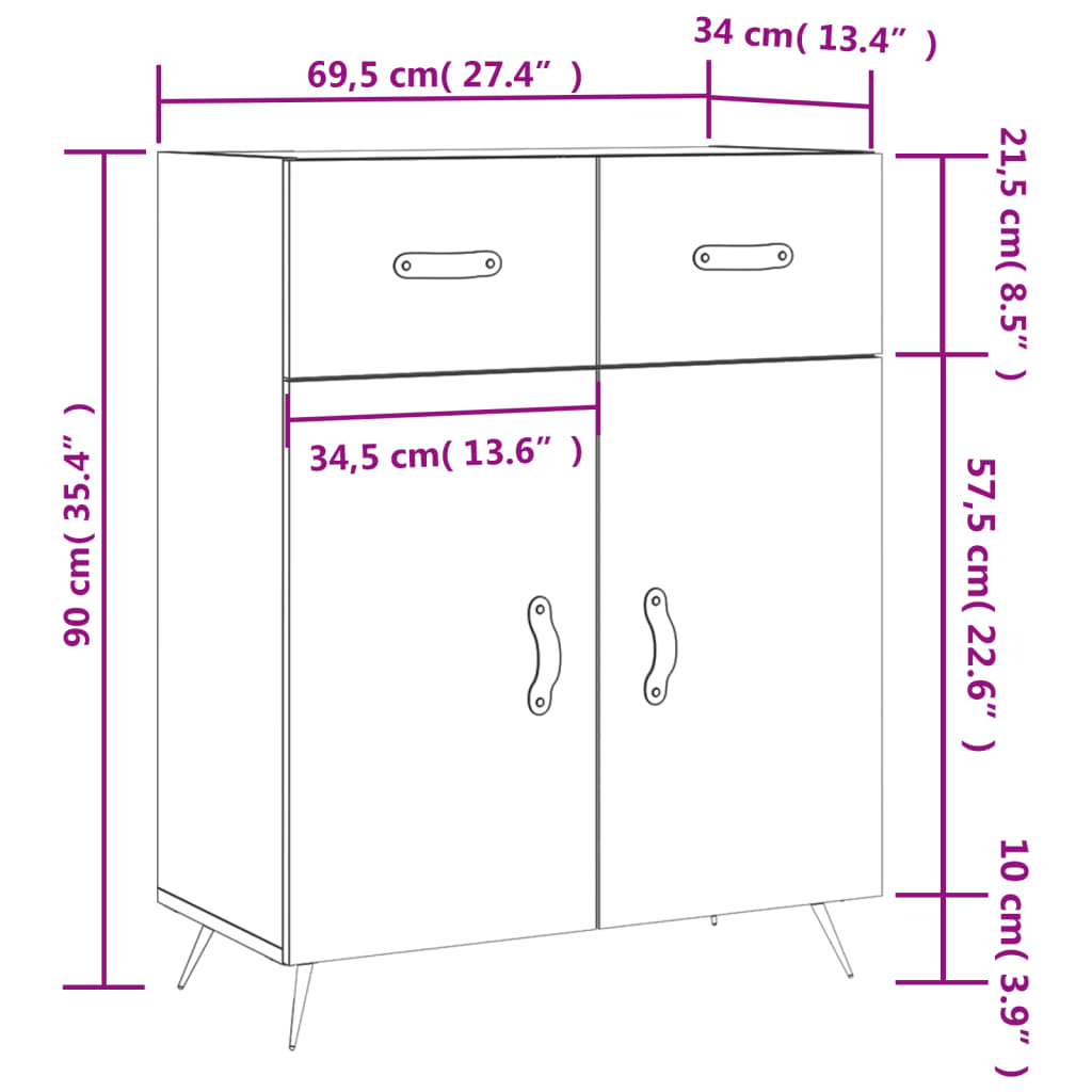 vidaXL Skåp svart 69,5x34x90 cm konstruerat trä