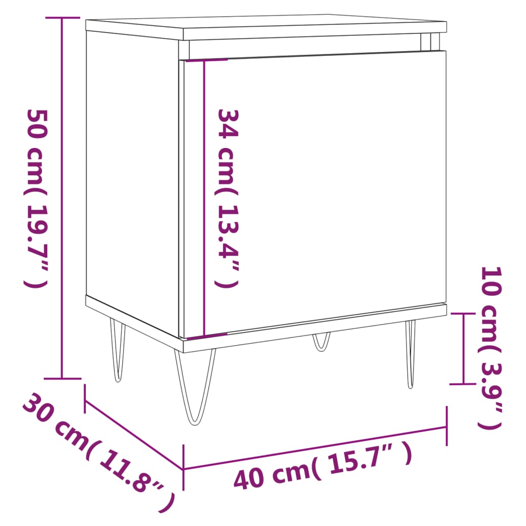 vidaXL Sängbord 2 st vit högglans 40x30x50 cm konstruerat trä