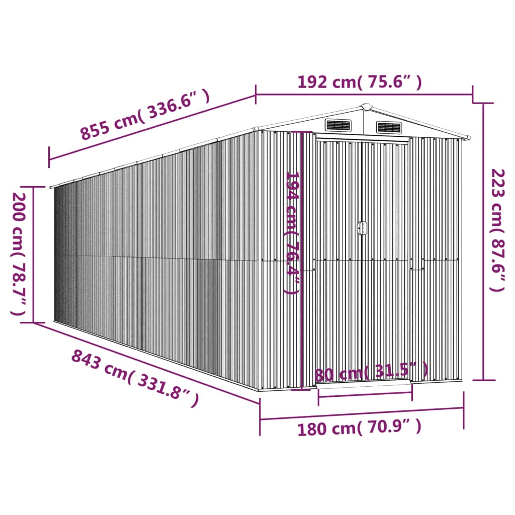 vidaXL Trädgårdsskjul ljusbrun 192x855x223 cm galvaniserat stål