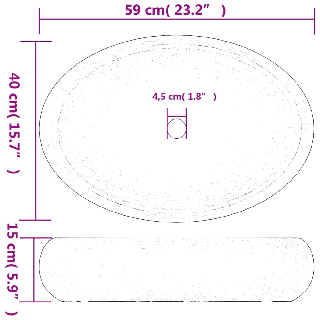 vidaXL Handfat brun oval 59x40x15 cm keramik