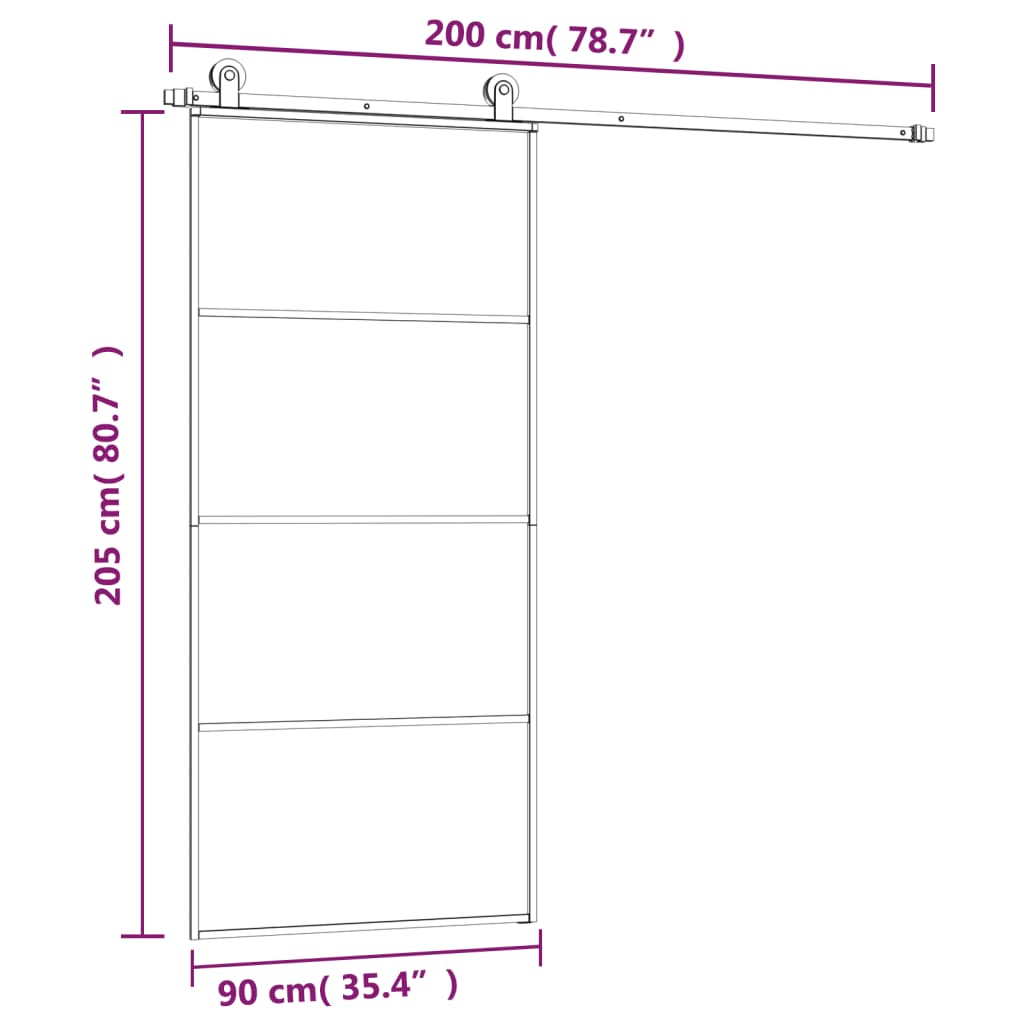 vidaXL Skjutdörr med beslagset ESG glas och aluminium 90x205 cm