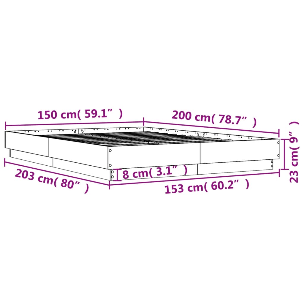 vidaXL Sängram betonggrå 150x200 cm konstruerad trä