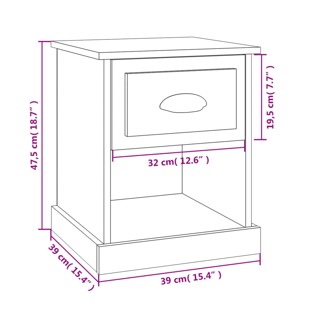 vidaXL Sängbord 2 st betonggrå 39x39x47,5 cm konstruerat trä