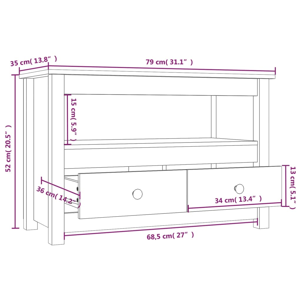 vidaXL Tv-bänk 79x35x52 cm massiv furu