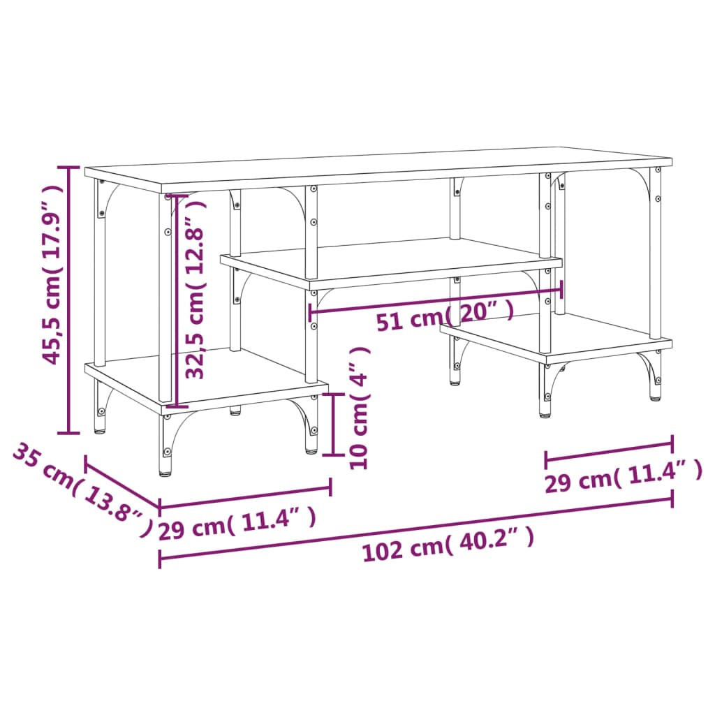 vidaXL Tv-bänk rökfärgad ek 102x35x45,5 cm konstruerat trä