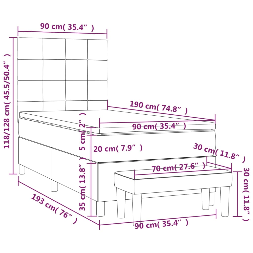 vidaXL Ramsäng med madrass svart 90x190 cm sammet