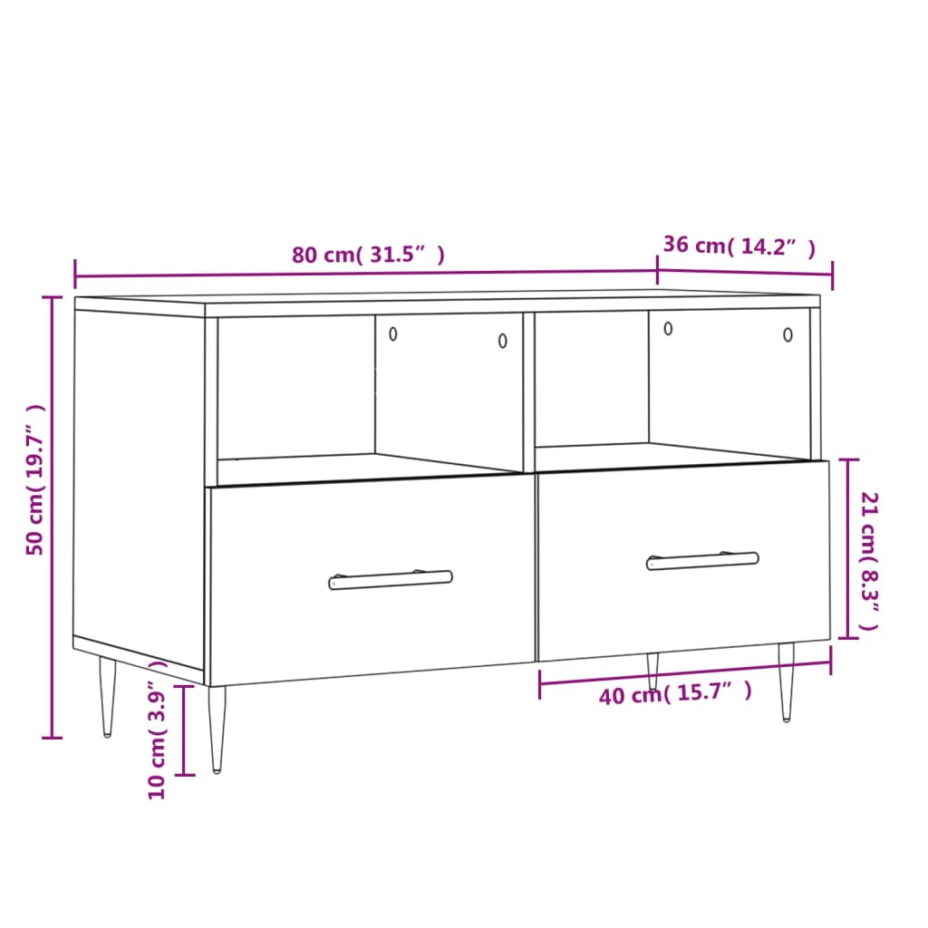 vidaXL Tv-bänk svart 80x36x50 cm konstruerat trä