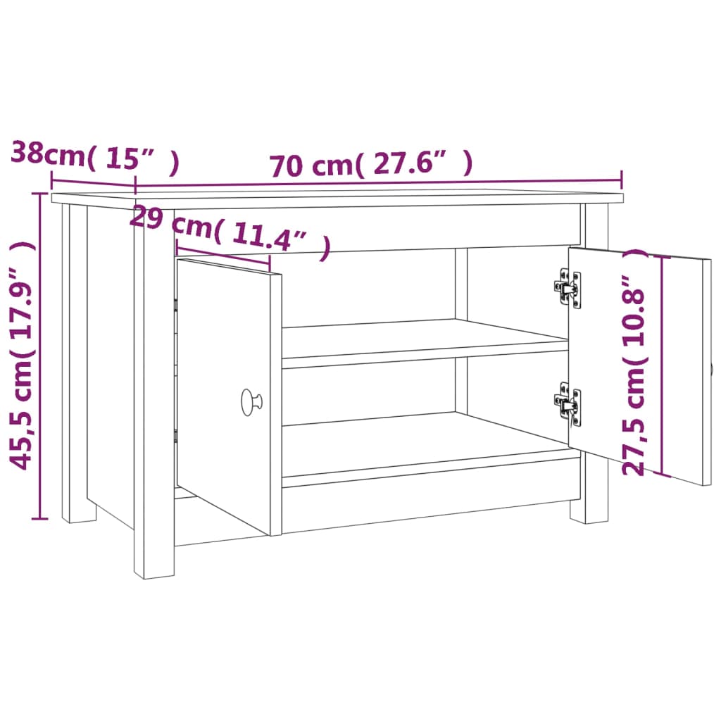 vidaXL Skoskåp svart 70x38x45,5 cm massiv furu