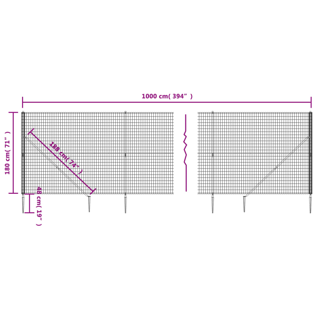 vidaXL Stängsel med markspett antracit 1,8x10 m