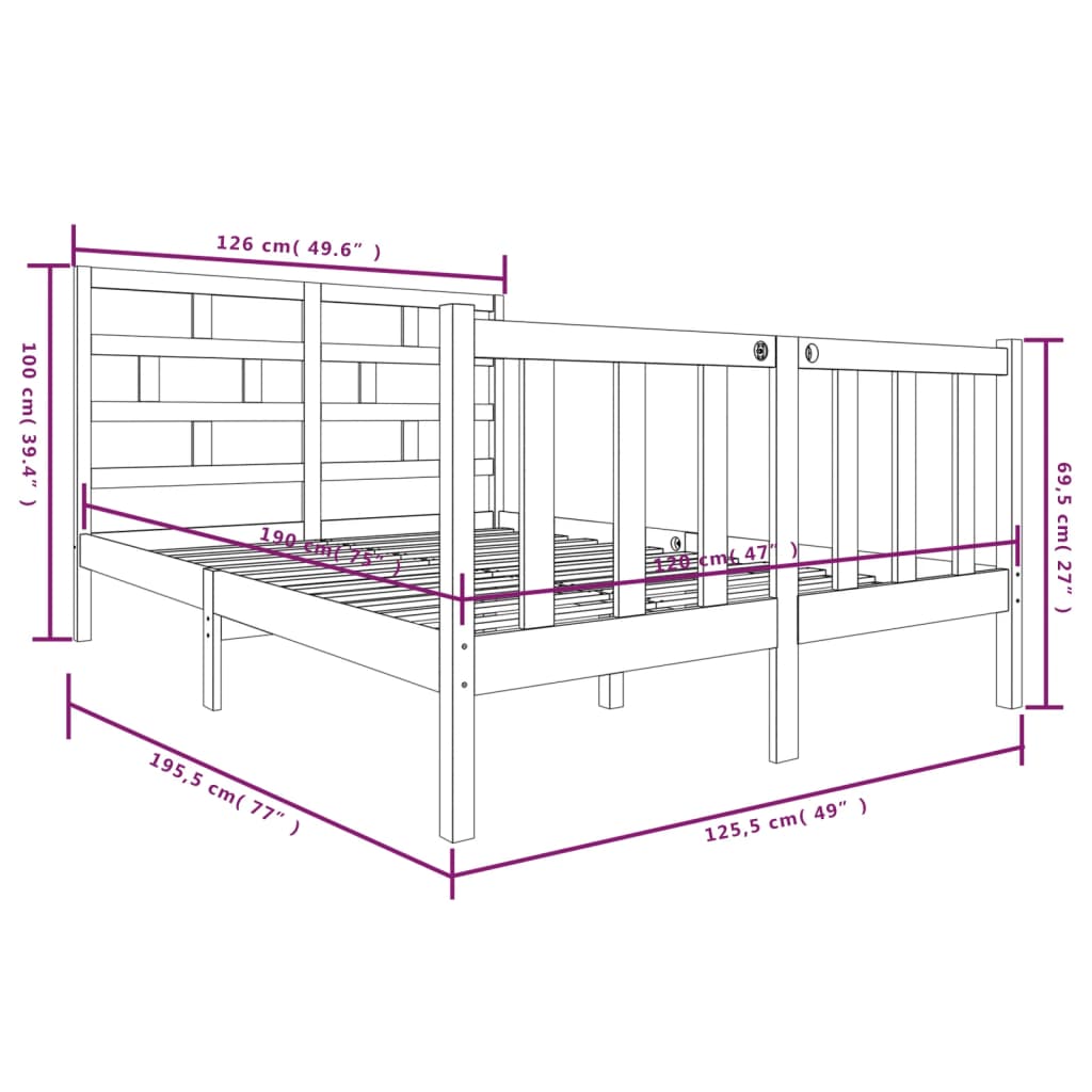 vidaXL Sängram massiv furu 120x190 cm