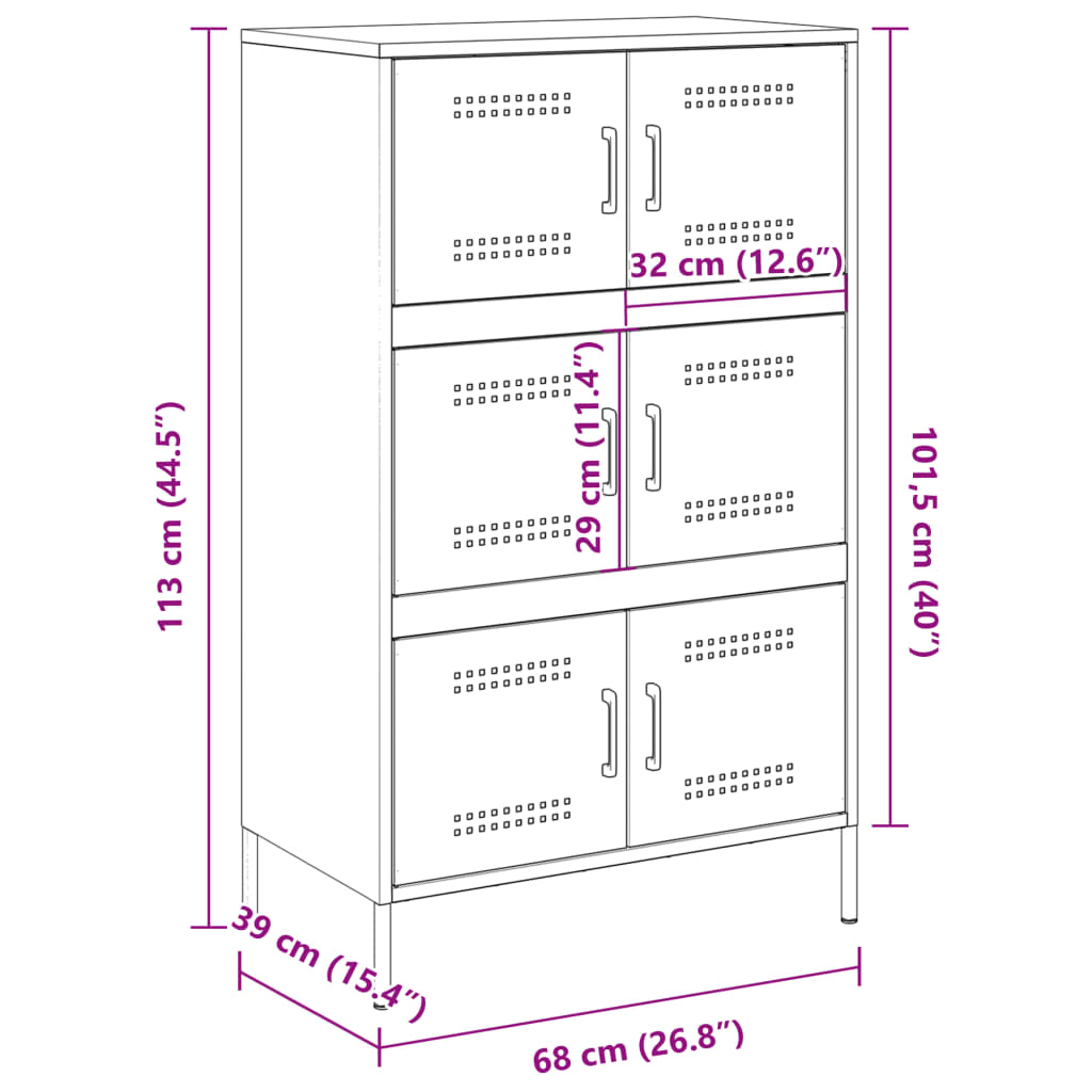 vidaXL Högskåp svart 68x39x113 cm stål