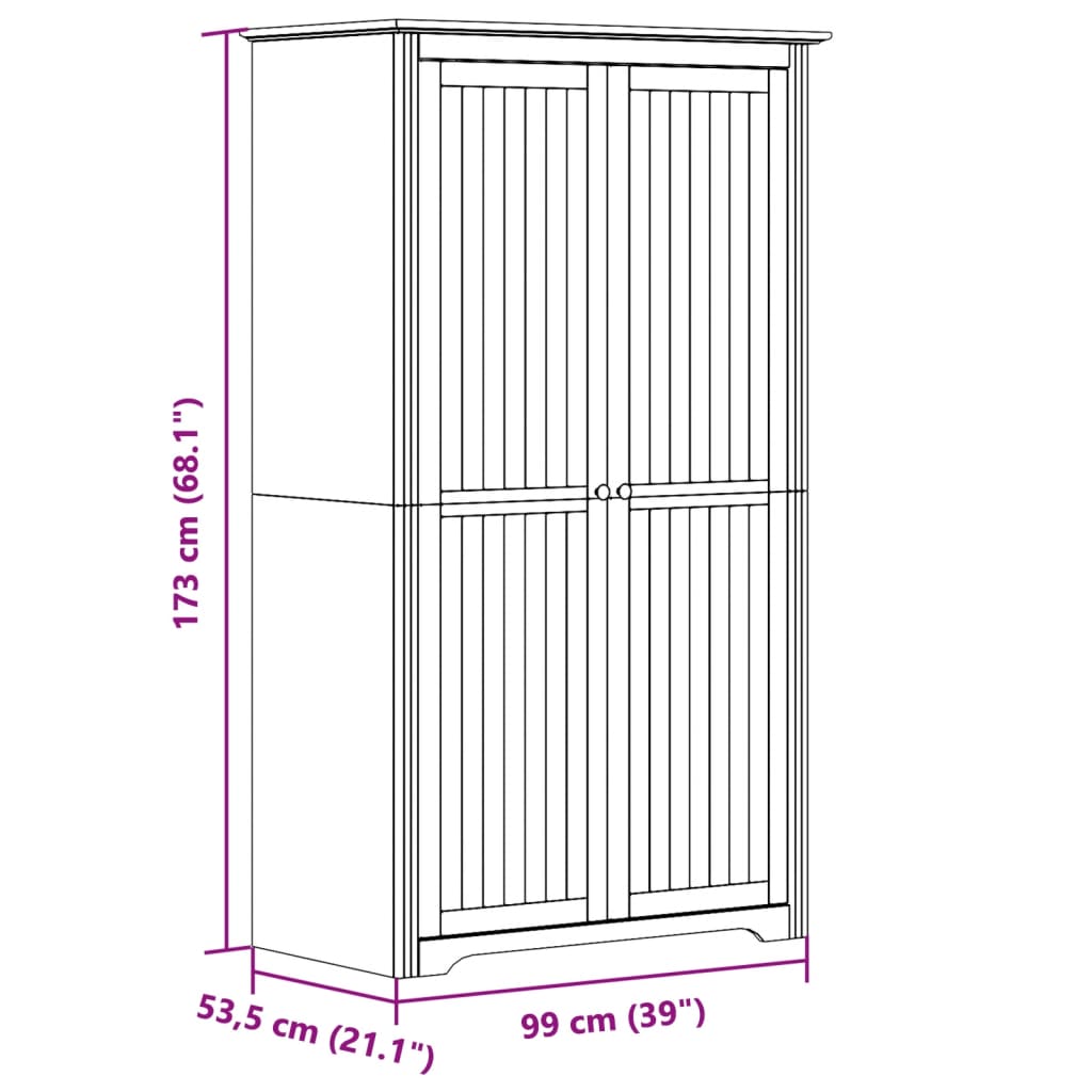 vidaXL Klädskåp BODO vit 99x53,5x173 cm massiv furu