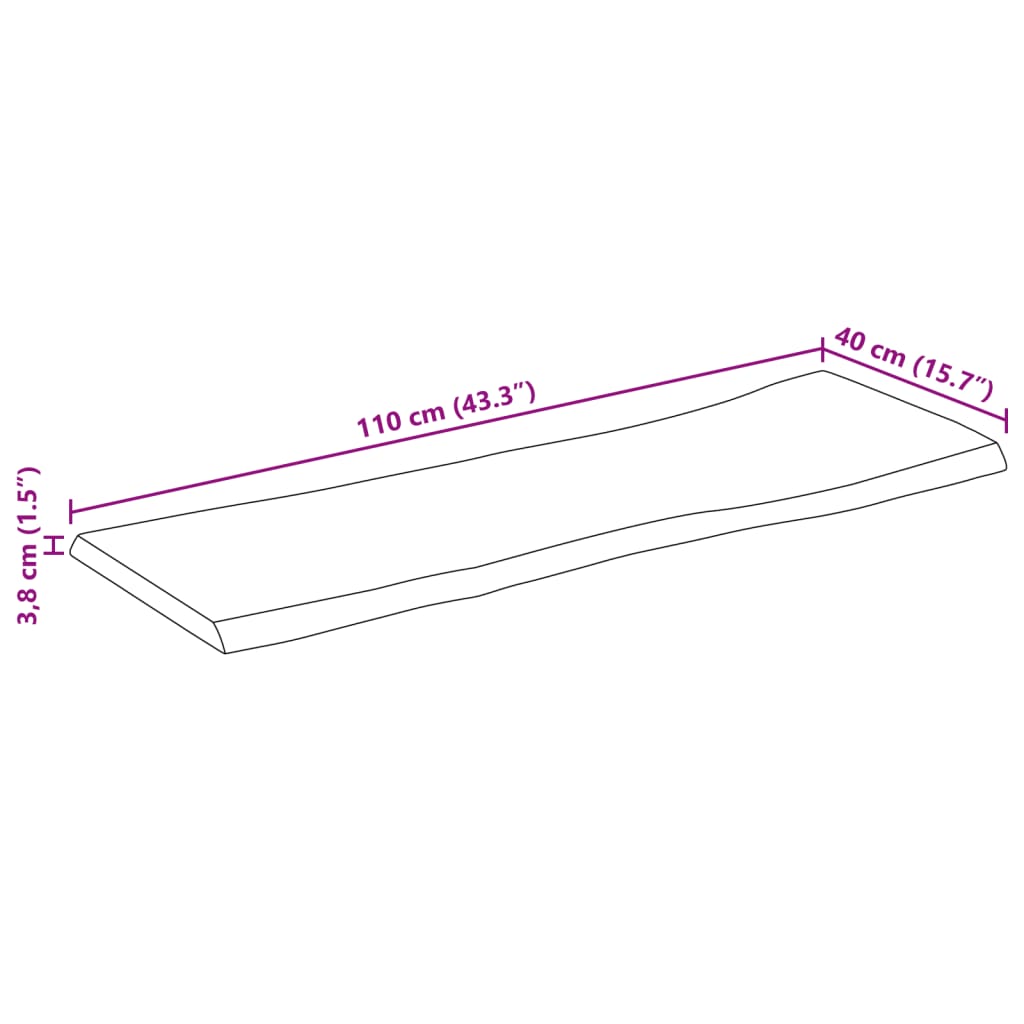 vidaXL Bordsskiva 110x40x3,8 cm rektangulär massiv akacia rustik kant