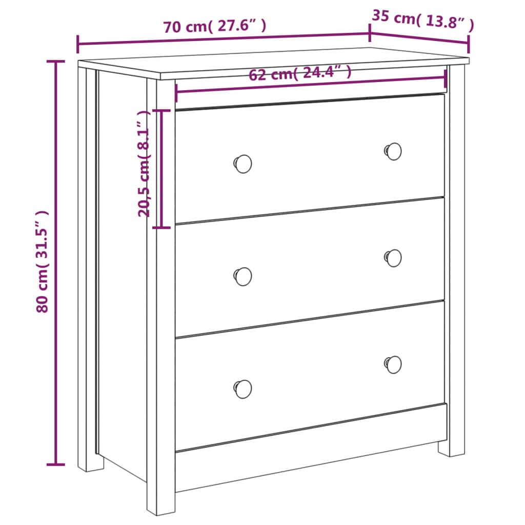 vidaXL Skänk vit 70x35x80 cm massiv furu