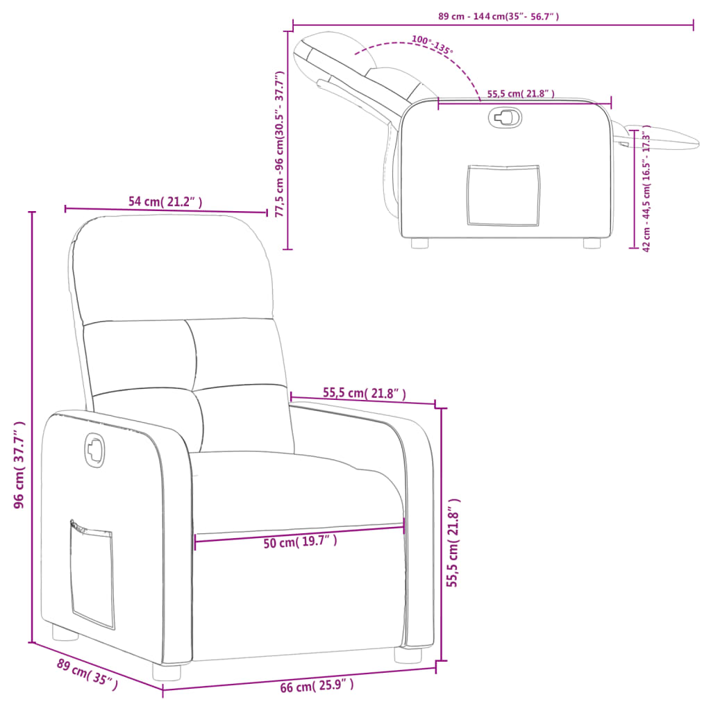 vidaXL Reclinerfåtölj gräddvit tyg