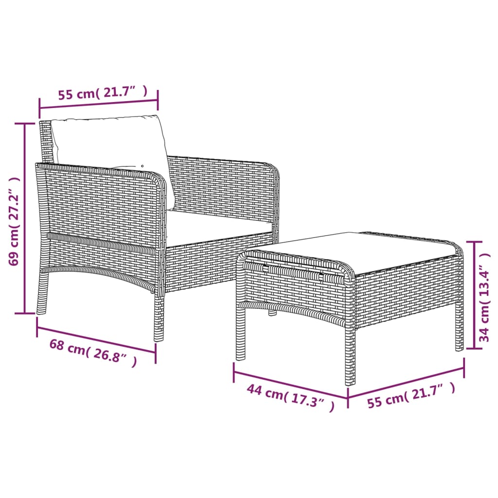 vidaXL Loungegrupp med dynor 2 delar svart konstrotting