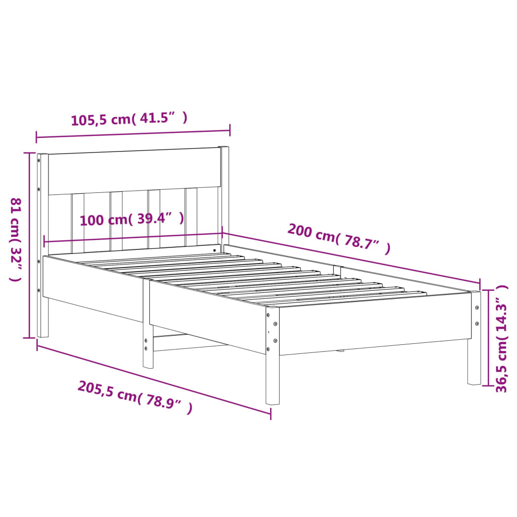 vidaXL Sängram utan madrass vaxbrun 100x200 cm massiv furu