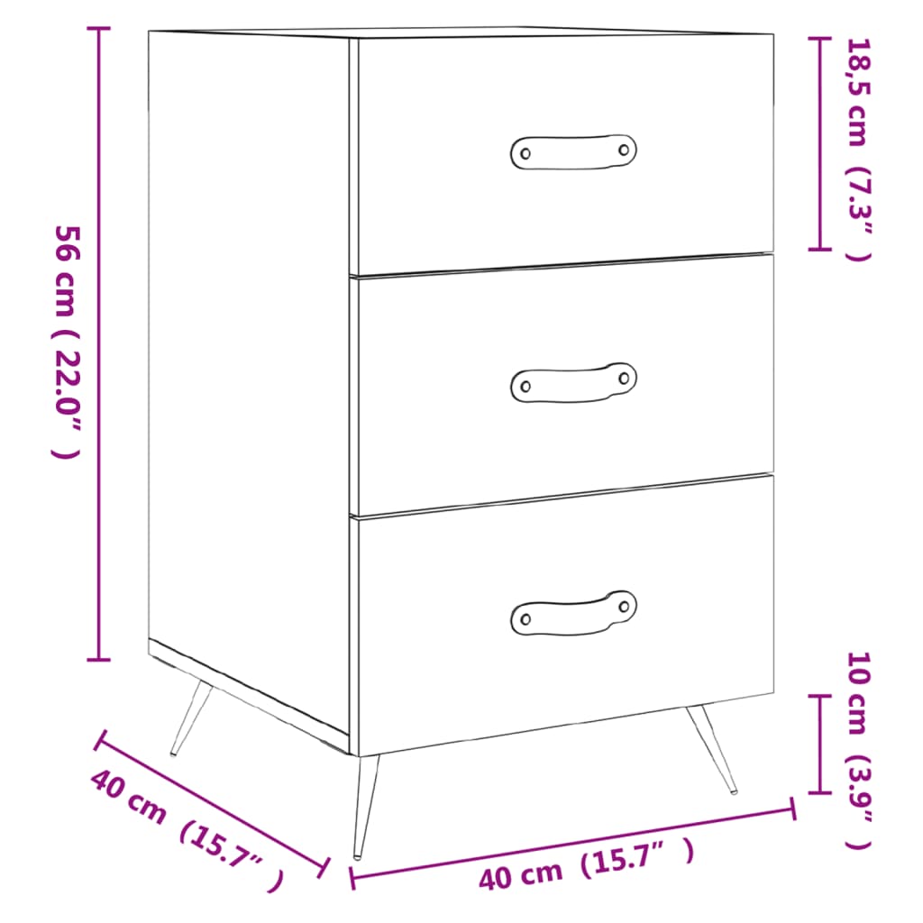 vidaXL Sängbord sonoma-ek 40x40x66 cm konstruerat trä