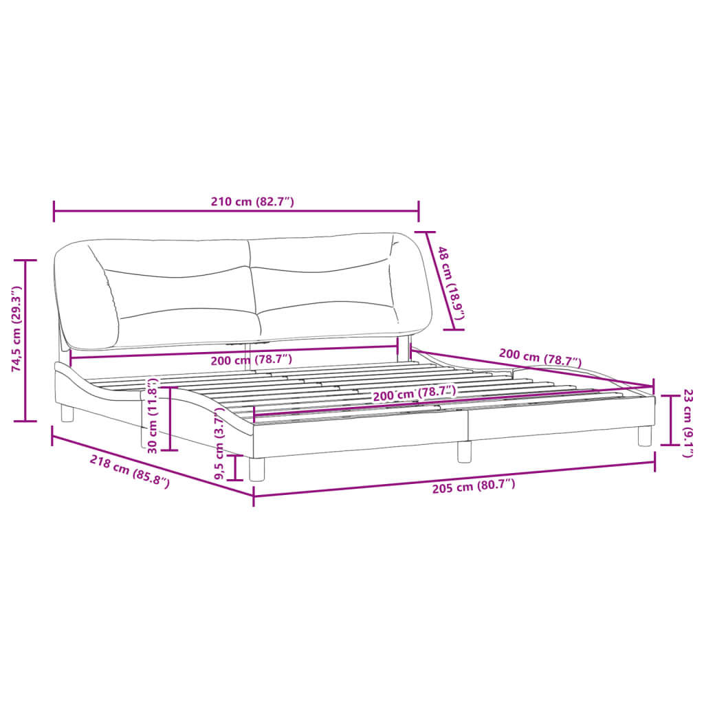 vidaXL Sängram utan madrass blå 200x200 cm tyg