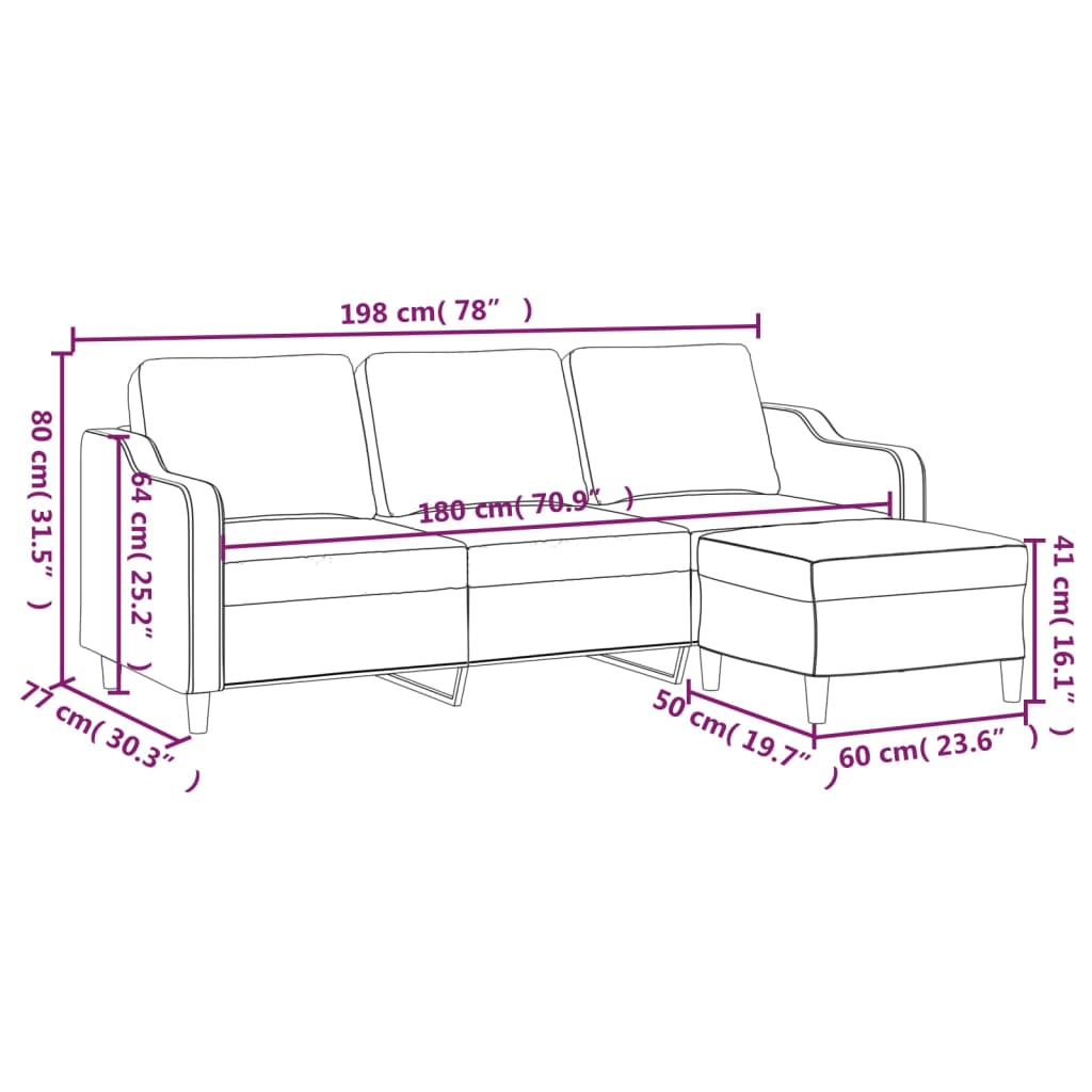 vidaXL 3-sitssoffa med fotpall Mörkgrå 180 cm tyg