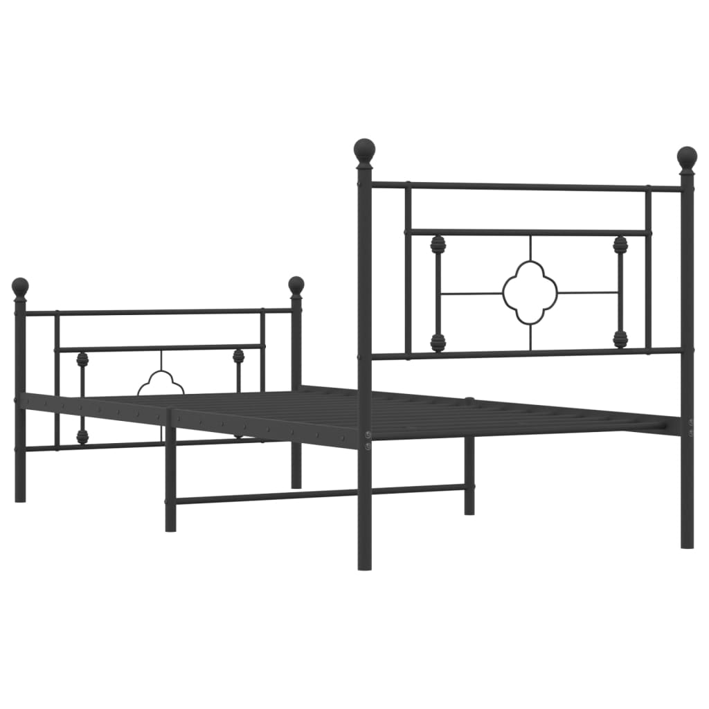 vidaXL Sängram med huvudgavel och fotgavel svart metall 90x200 cm