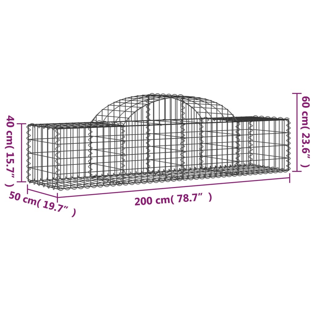 vidaXL Gabioner bågformade 5 st 200x50x40/60 cm galvaniserat järn