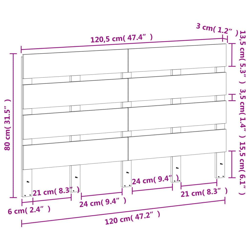 vidaXL Huvudgavel vaxbrun 120 cm massiv furu