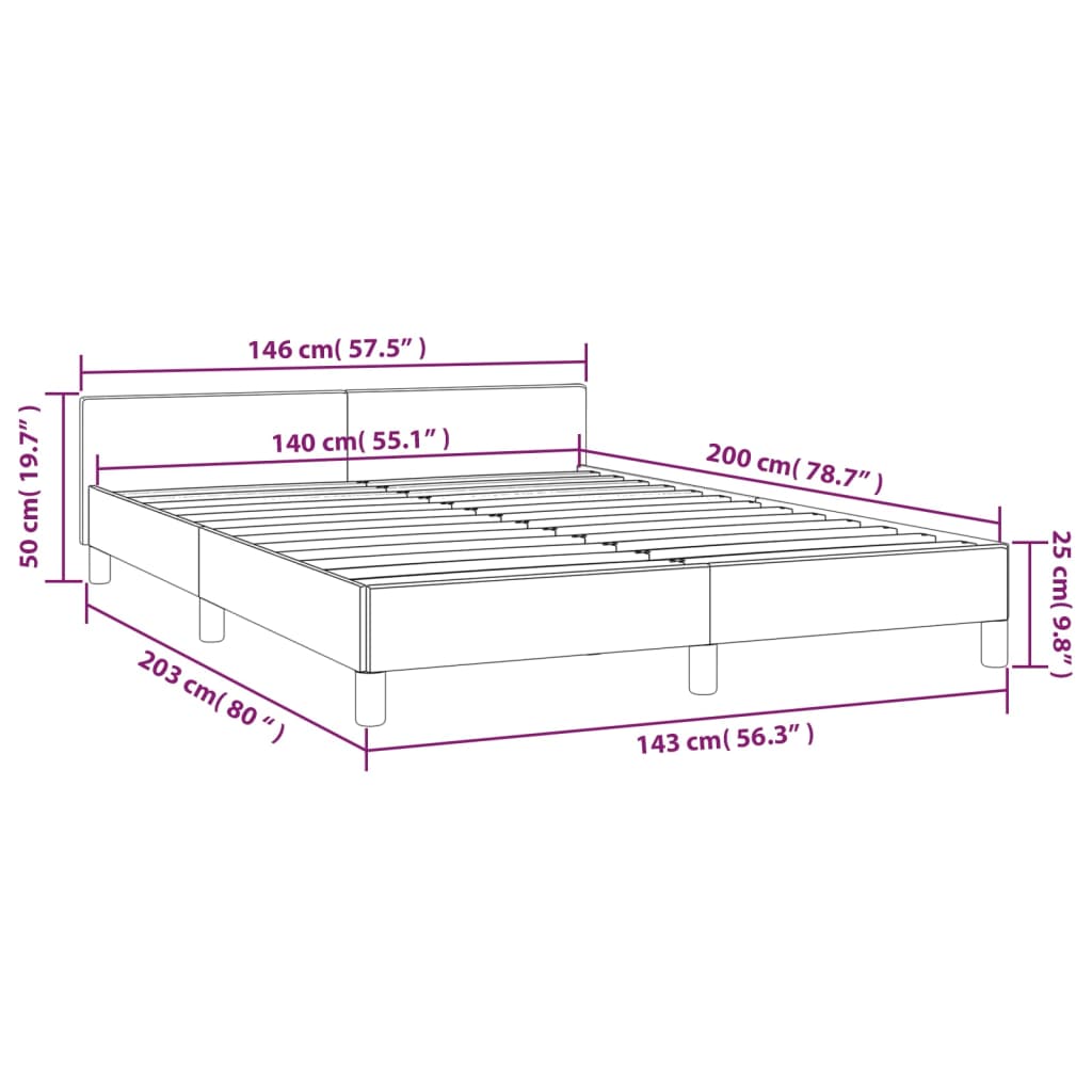 vidaXL Sängram utan madrass mörkbrun 140x200 cm tyg