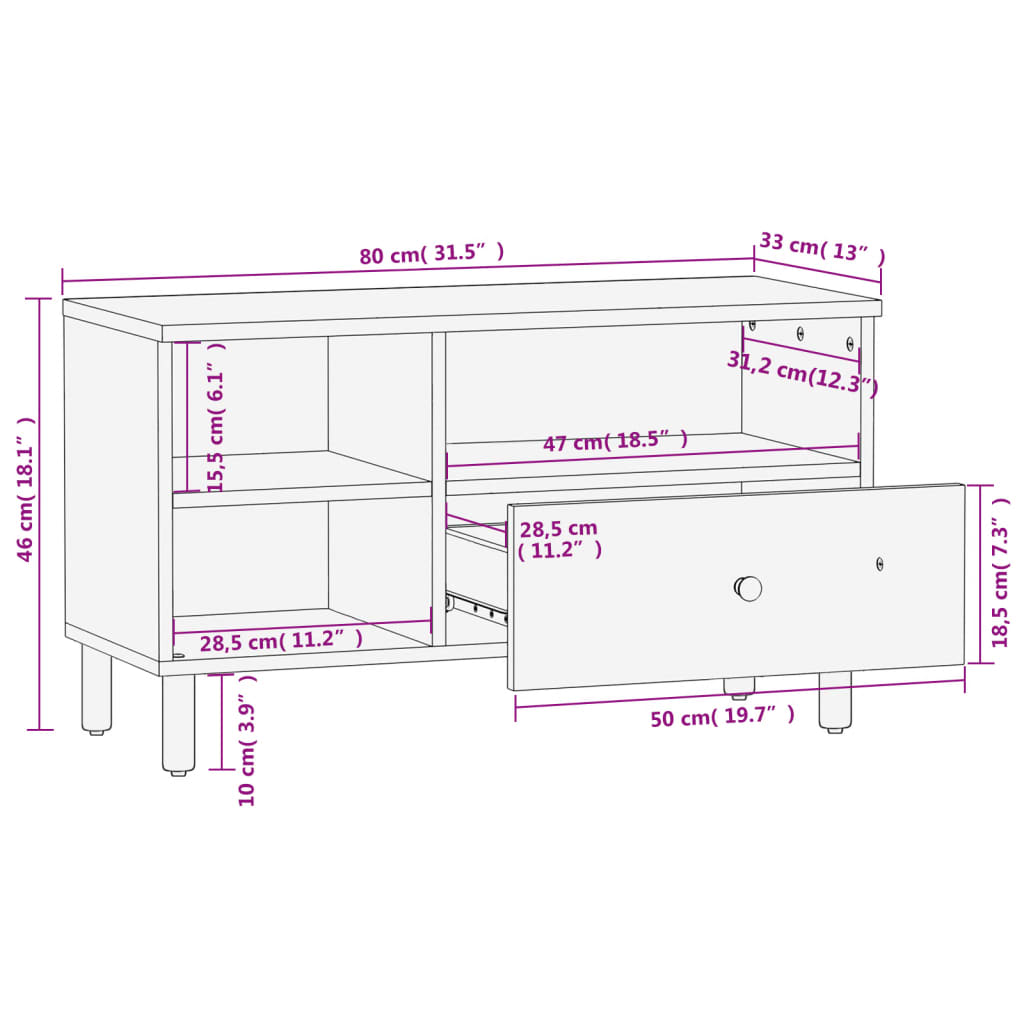 vidaXL Tv-bänk svart 80x33x46 cm massivt mangoträ