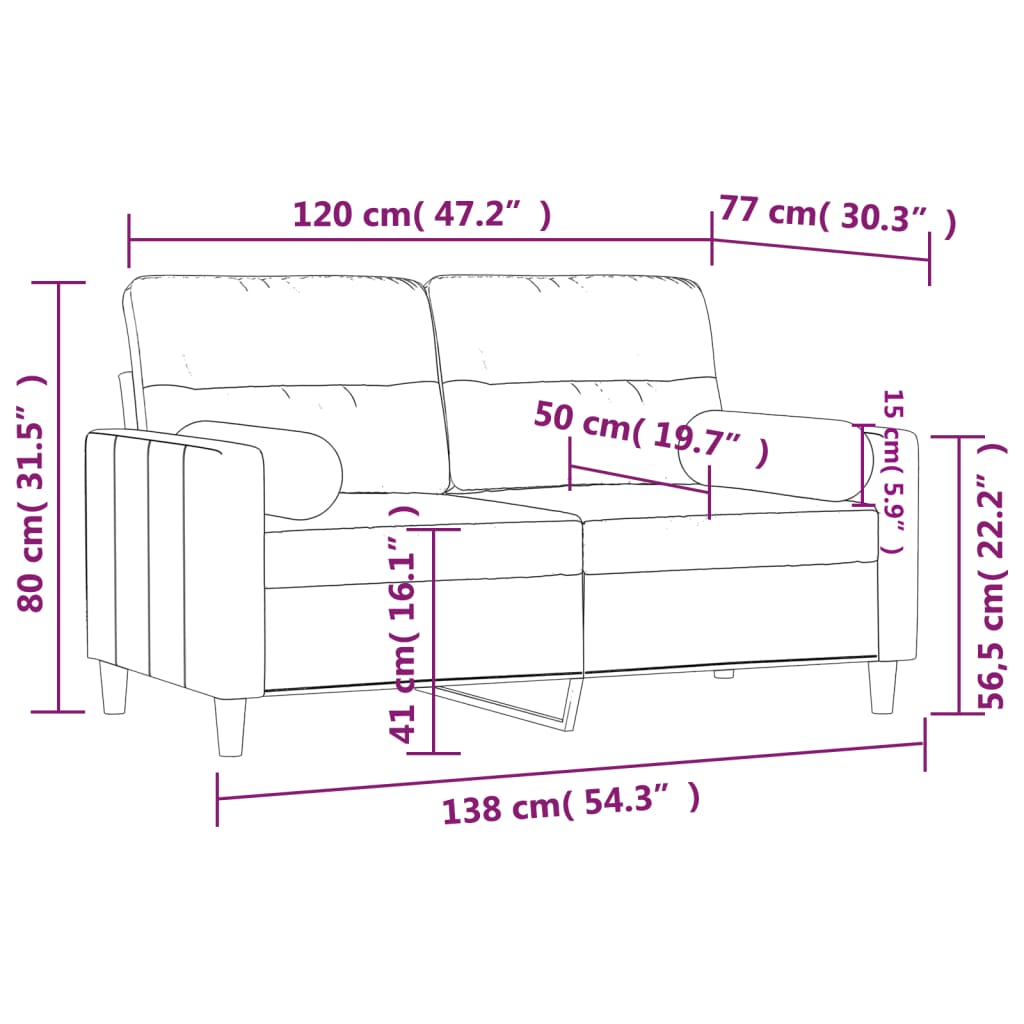 vidaXL 2-sits soffa med prydnadskuddar taupe 120 cm tyg