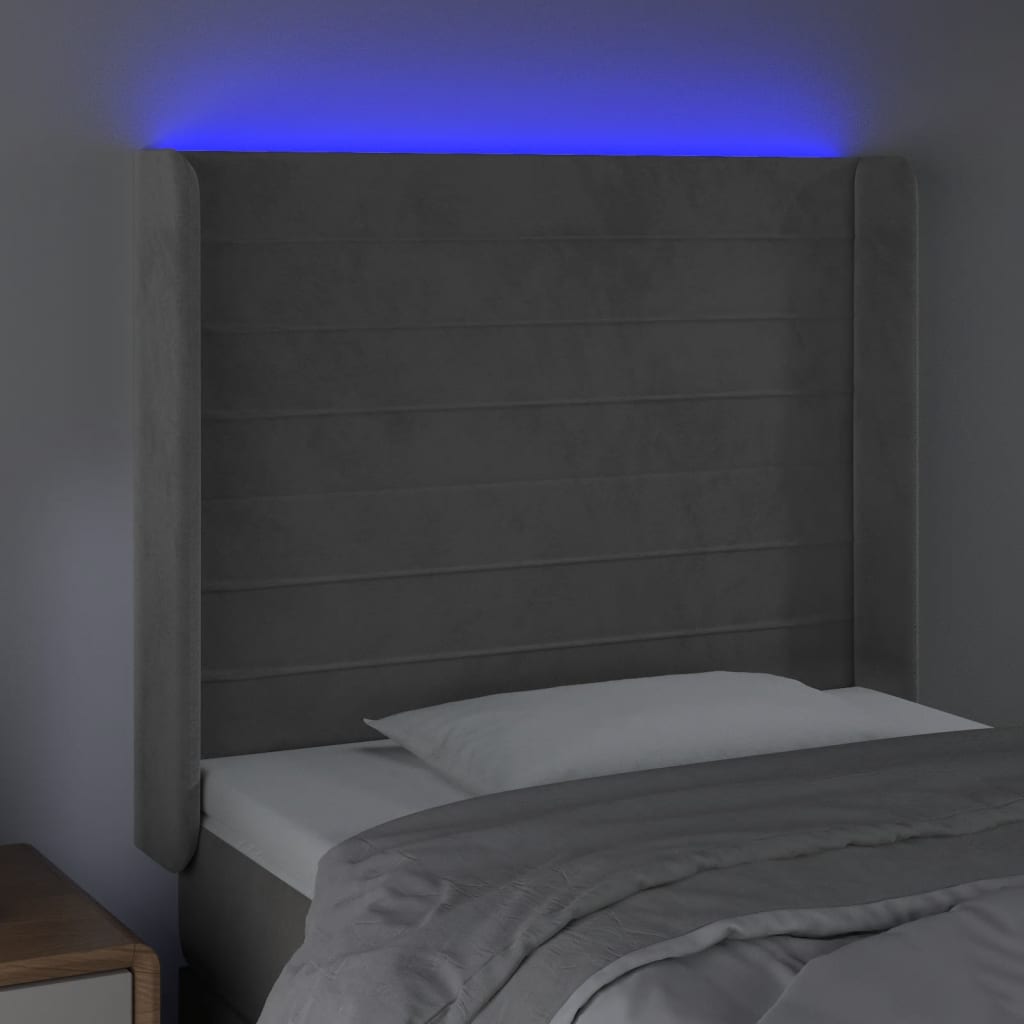 vidaXL Sänggavel LED ljusgrå 93x16x118/128 cm sammet