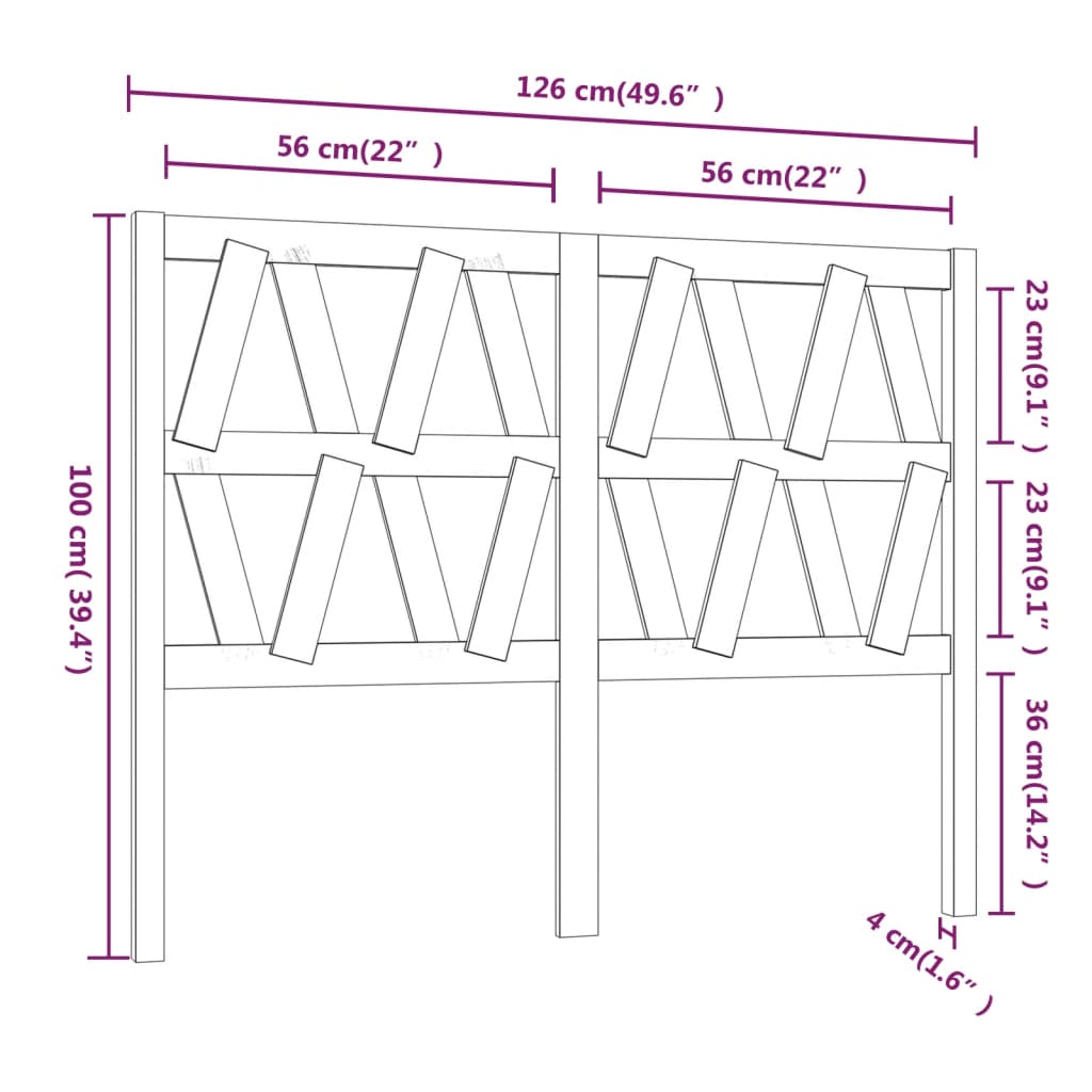 vidaXL Sänggavel grå 126x4x100 cm massiv furu