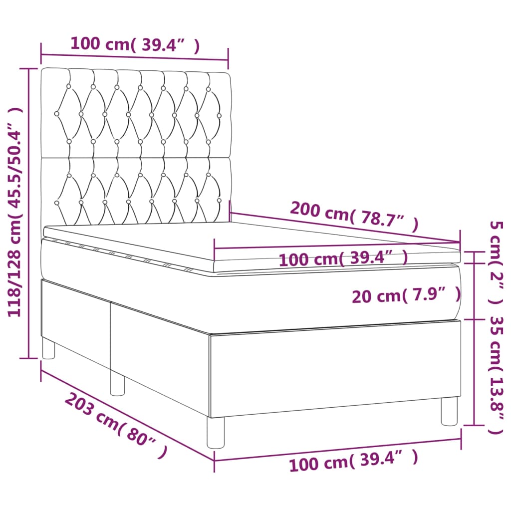 vidaXL Ramsäng med madrass & LED mörkbrun 100x200 cm tyg