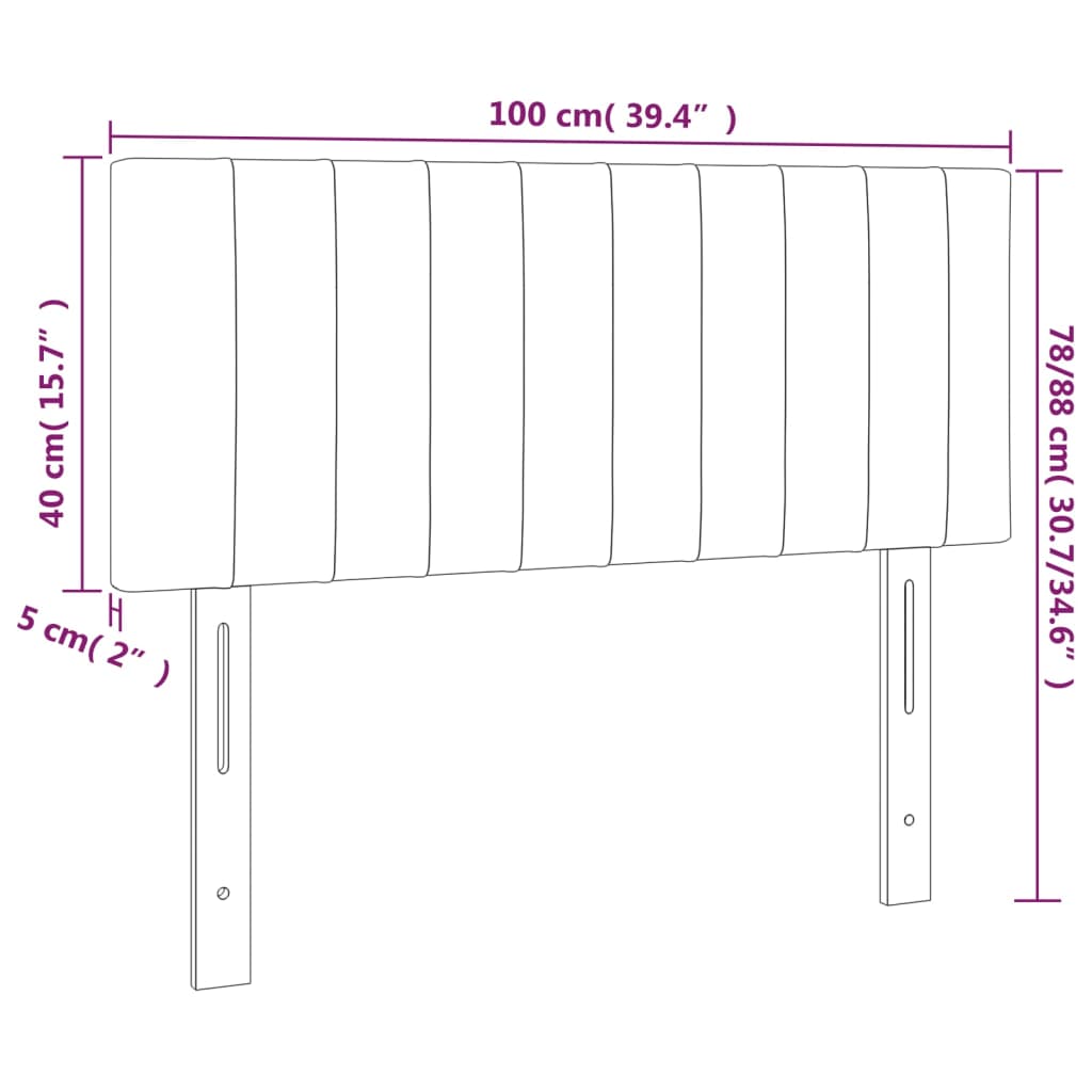 vidaXL Sänggavel LED svart 100 x 5 x 78/88 cm sammet