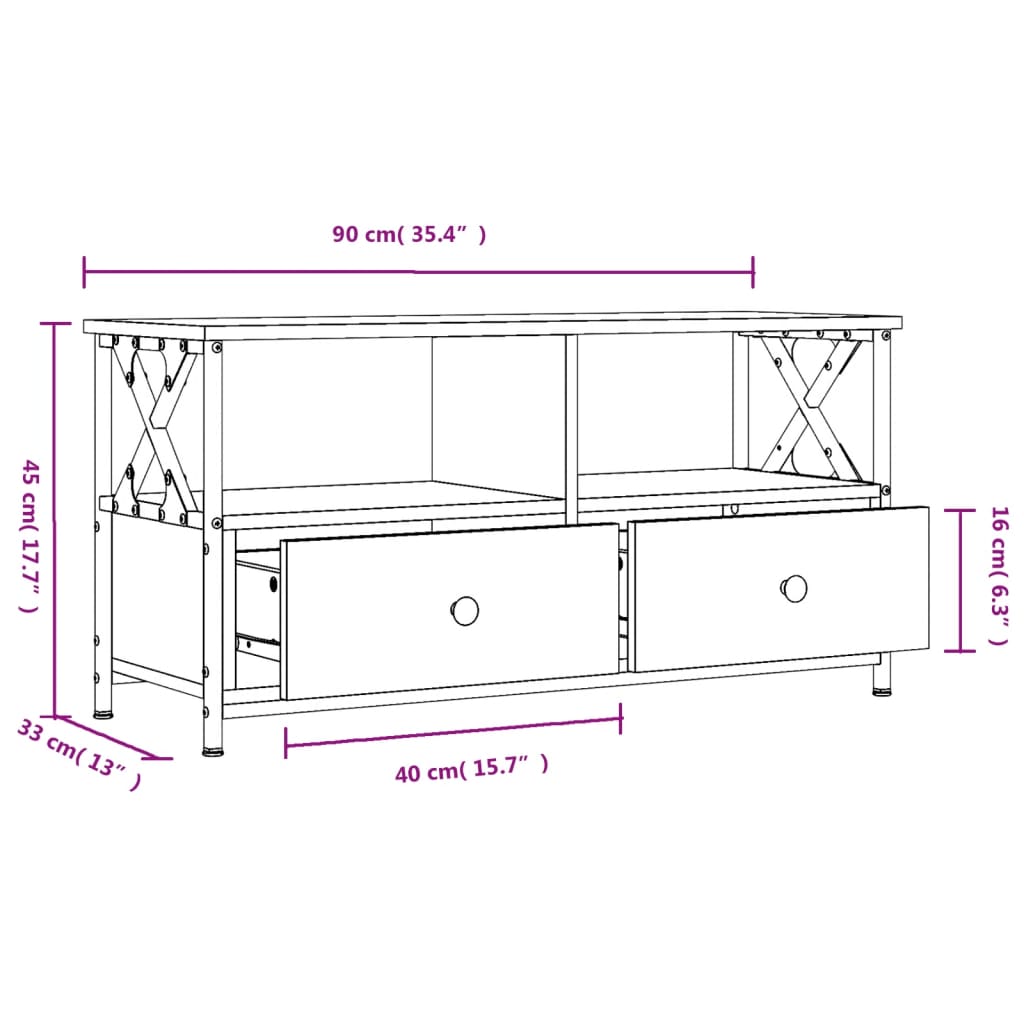 vidaXL Tv-bänk svart 90x33x45 cm konstruerat trä & järn