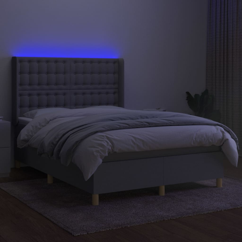 vidaXL Ramsäng med madrass & LED ljusgrå 140x200 cm tyg