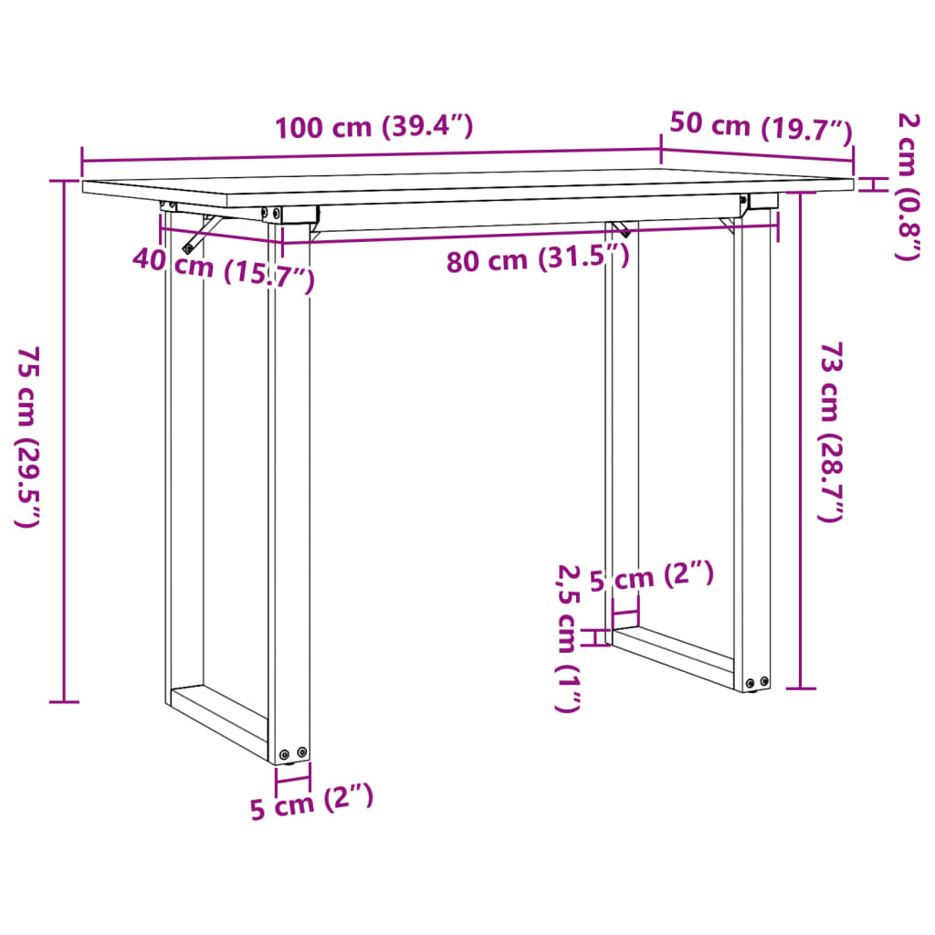 vidaXL Matbord O-ram 100x50x75 cm massiv furu och gjutjärn