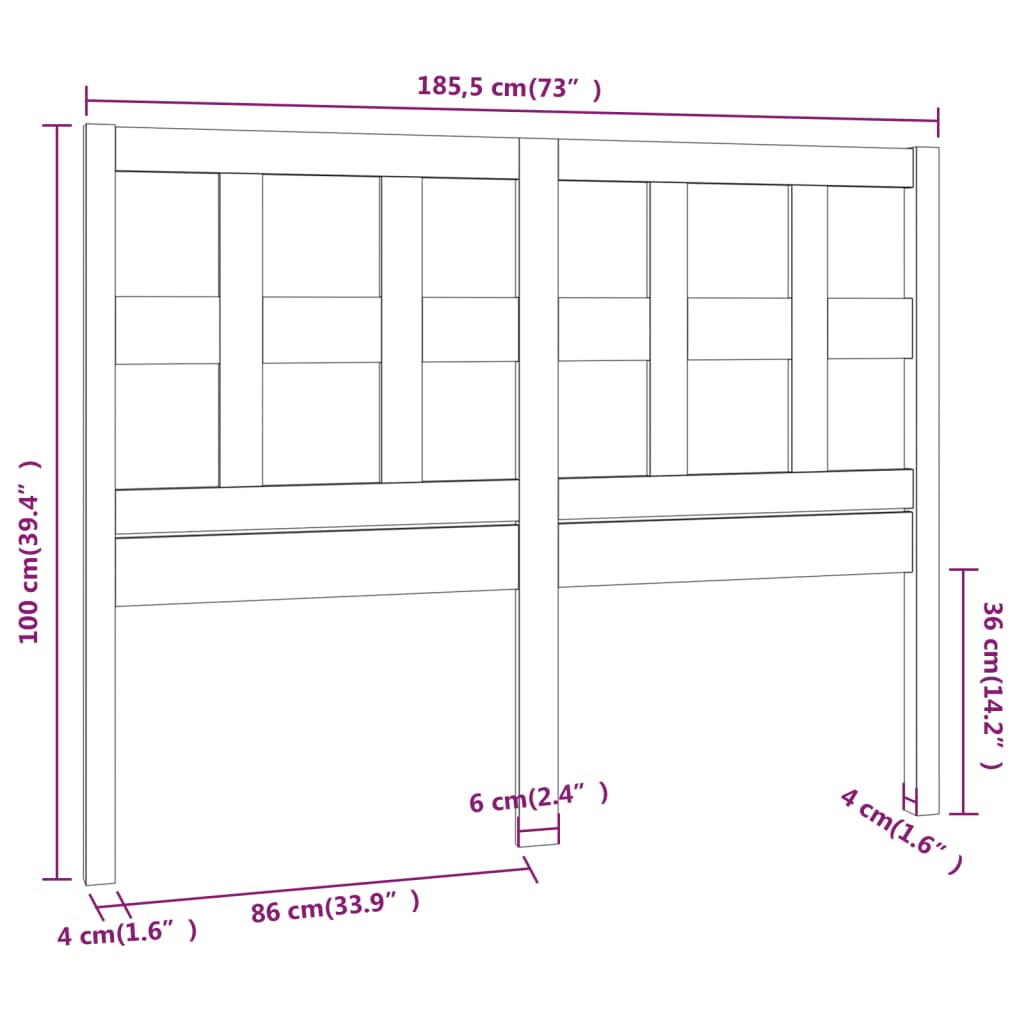 vidaXL Sänggavel honungsbrun 185,5x4x100 cm massiv furu